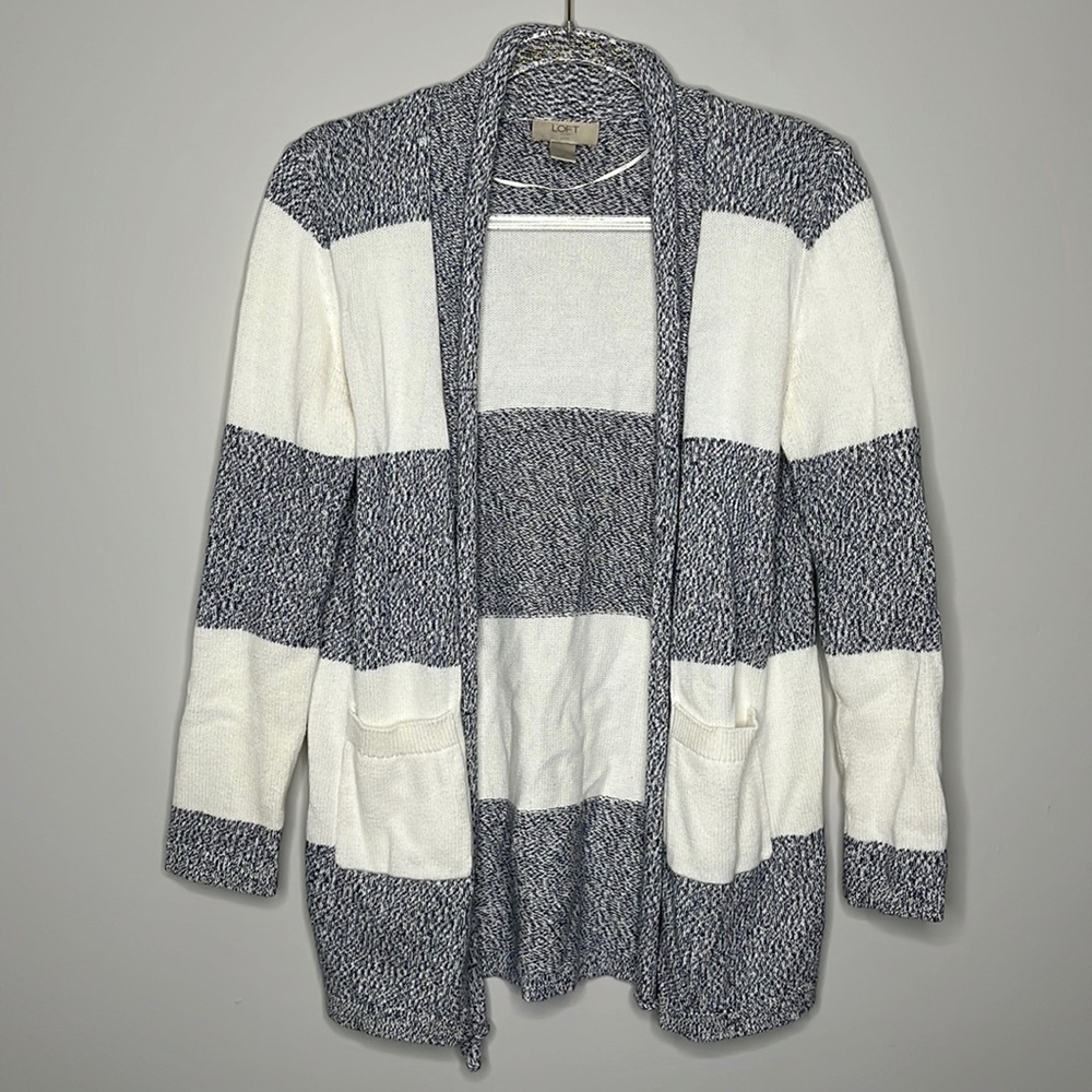 Loft Striped Color Block Open Front Knit Cardigan… - image 1